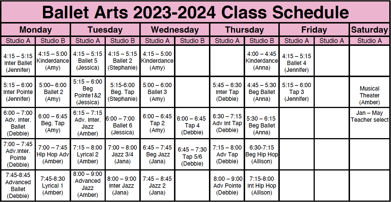 2023-2024 Class Schedule